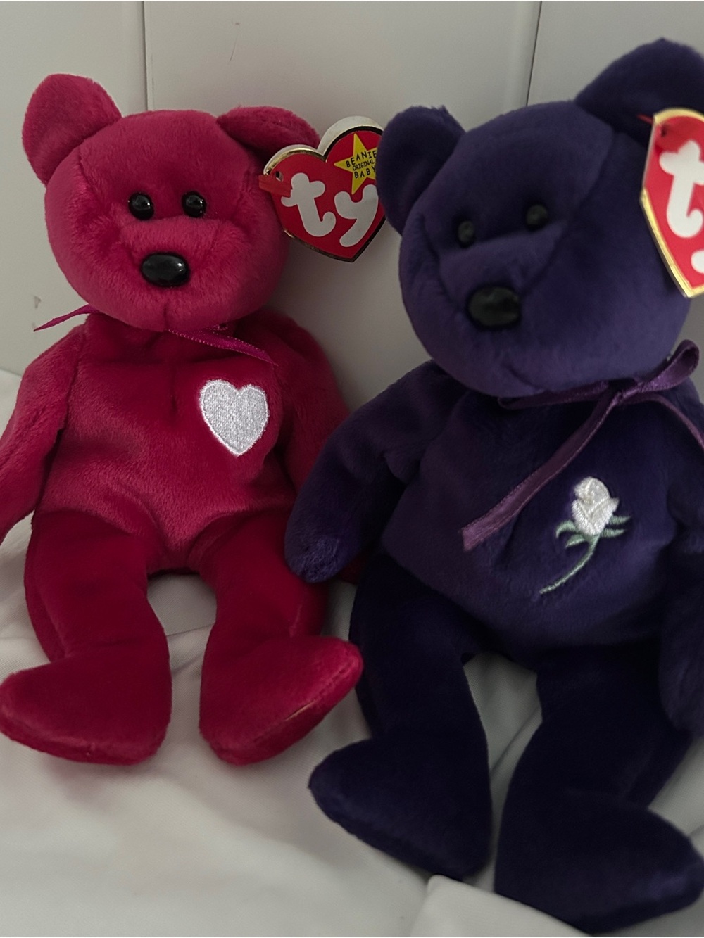 90s Ty Beanie Baby Lot Princess Di purple pink Valentino heart teddy bear babies